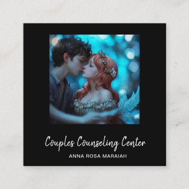 *~* QR Couple Angels Marital Counseling AP55  Square Business Card (Front)