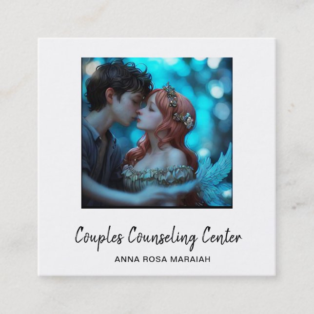 *~* QR Couple AP55 Angels Marital Counseling Square Business Card (Front)