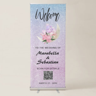 *~* QR Crystal Moon Glitter Wedding Welcome Retractable Banner