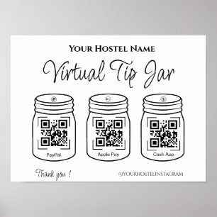 QR Digital Tips Jars Paypal Apple pay Cash App Poster
