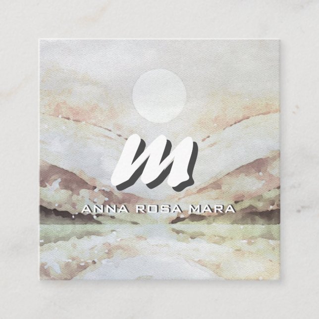 *~* QR Eggplant Abstract Landscape Nature AP93 Square Business Card (Front)