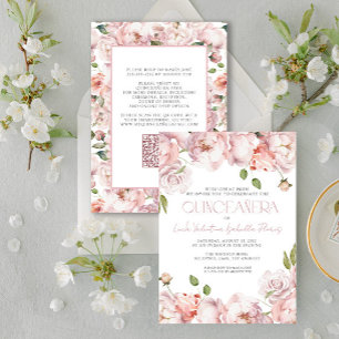 QR Elegant Blush Pink Floral Quinceanera Invitation