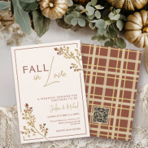 QR Fall In Love Fall Foliage Plaid Wedding Shower