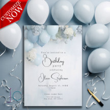 QR Festive Dusty Blue White Flowers and Balloons