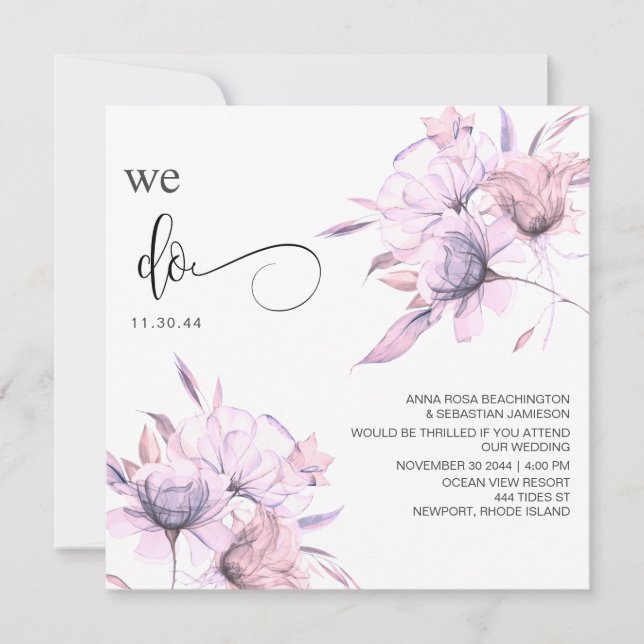 *~* QR Floral Blush Pink Bouquet AR15 RSVP WEDDING Invitation (Front)