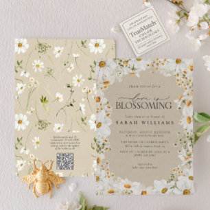 QR Floral Daisy Baby is Blossoming Rustic Shower Invitation