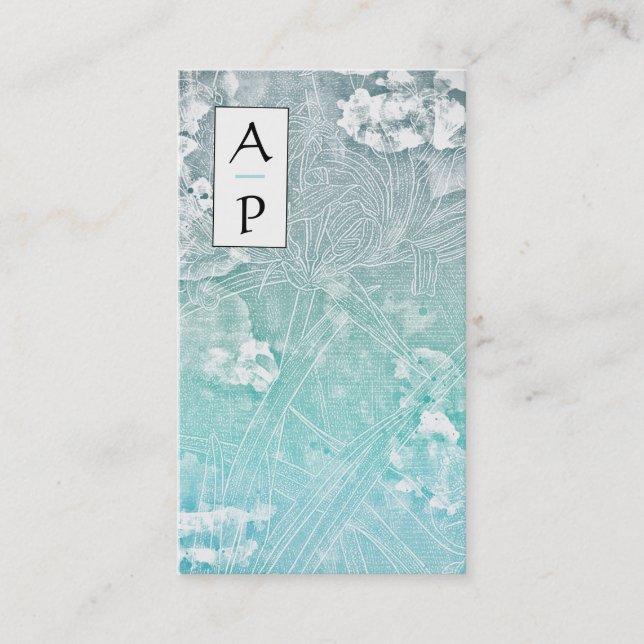 *~* QR Floral Subtle Flowers TURQUOISE Logo Photo Business Card (Front)