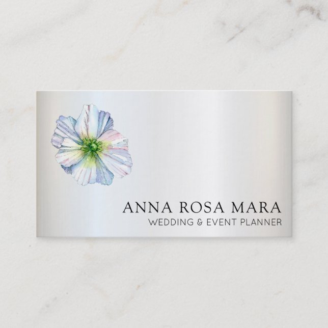 *~* QR Flower Rainbow White Anemone Floral Business Card (Front)