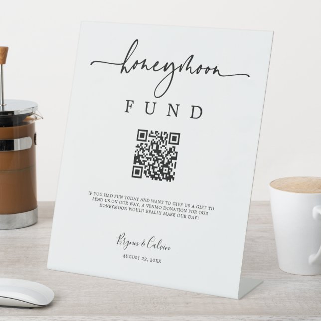QR Gift Table Honeymoon Fund Sign Wedding Pedestal (In SItu)