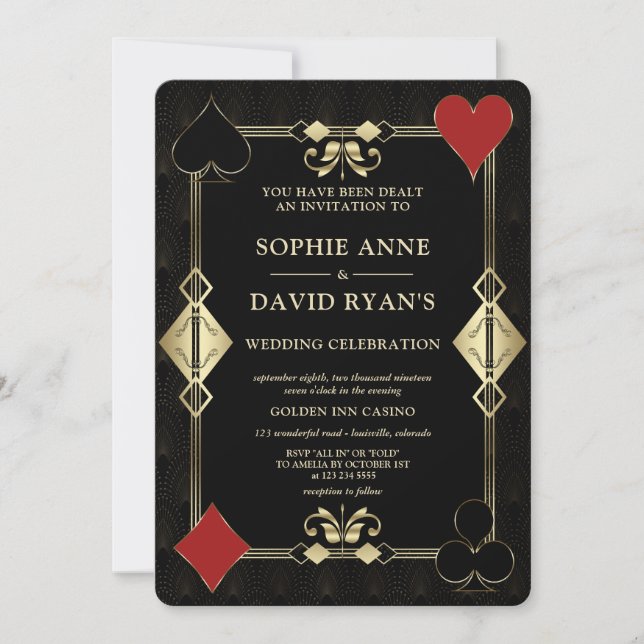 QR Glam Art Deco 20s Casino Vegas Poker Wedding  Invitation (Front)