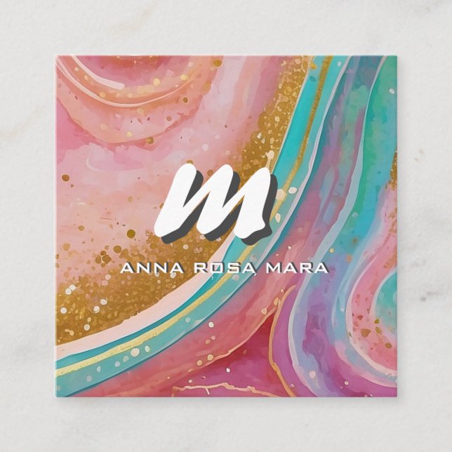 *~* QR Glitter Modern Abstract Marble Geode AP93  Square Business Card (Front)