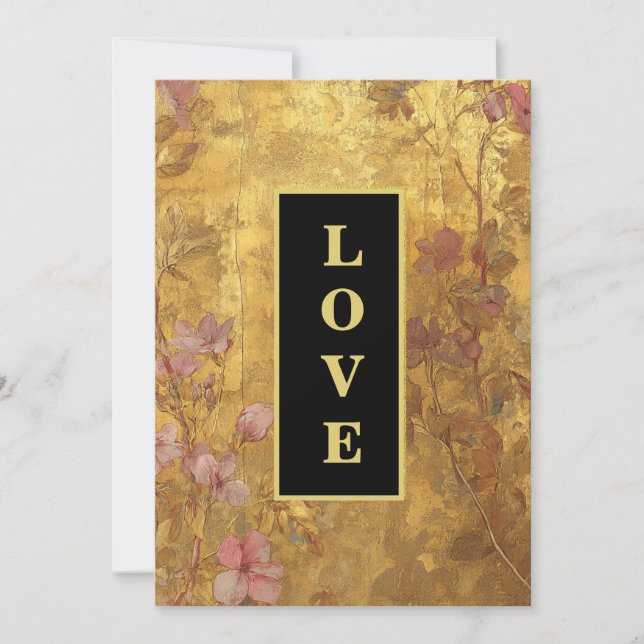 *~ QR  Gold LOVE AR66 RSVP Vintage Wedding Invitation (Front)