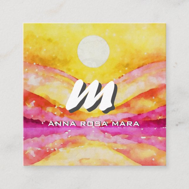 *~* QR GOLD  PINK  Abstract Landscape Nature AP93 Square Business Card (Front)