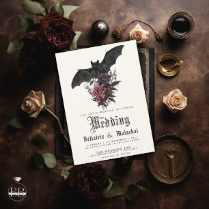 QR Goth Rosewood Roses Black Bat Bouquet Invitation