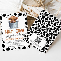 QR Highland Cow In Bucket Cow Print 1st Birthday