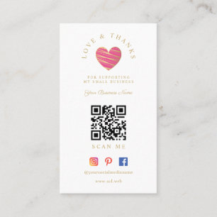 QR Hot Pink Heart Love & Thanks Supporting Business Card