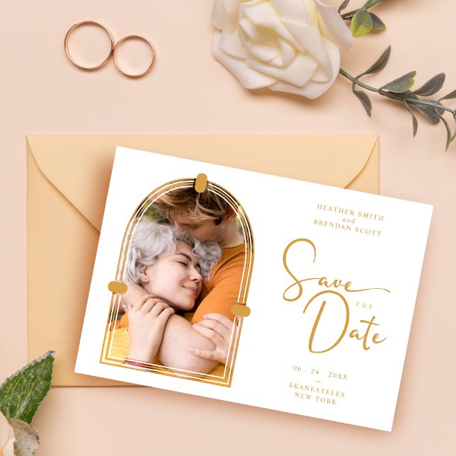 QR in Exquisite fancy Arch Photo Wedding Save The Date (QR in Exquisite fancy Arch Photo Wedding Save the Date Card with Envelope.)