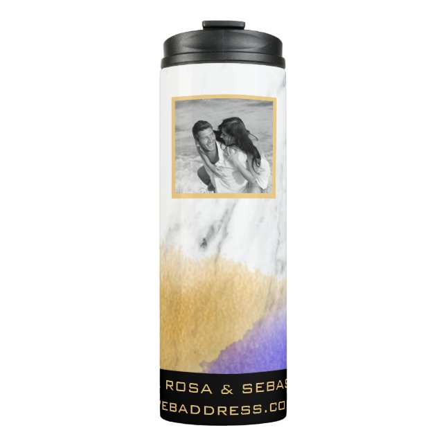 *~* QR LOGO COUPLE Photo Gold Purple  Thermal Tumbler (Front)