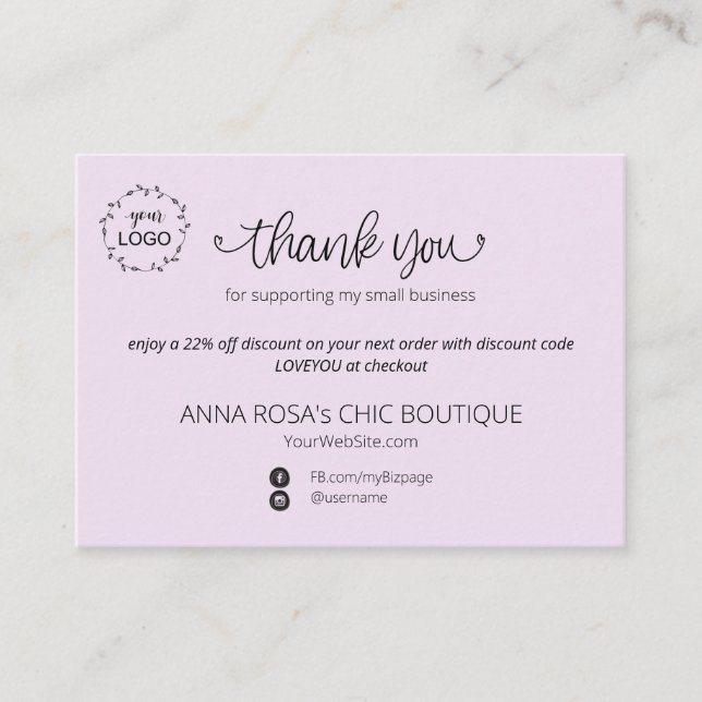 *~* QR Logo .  Minimal Simple Thank You Branding Enclosure Card (Front)