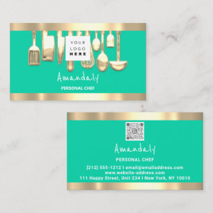 QR Logo Personal Chef Cooking Restaurant Food Mint Business Card
