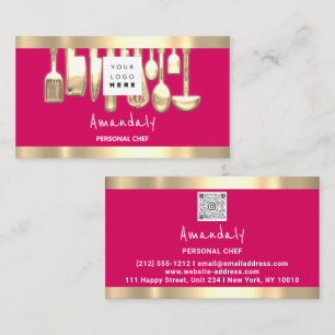 QR Logo Personal Chef Cooking Restaurant Food Pink Business Card