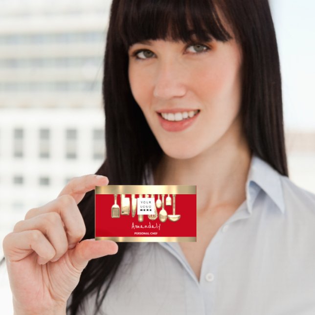 QR Logo Personal Chef Cooking Restaurant Food Red Business Card (Creator Uploaded)