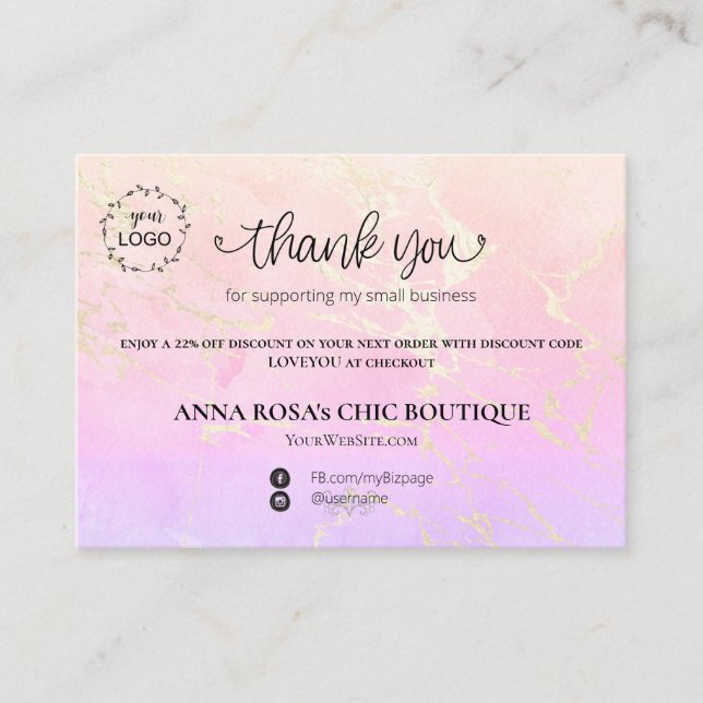 *~* QR Logo  Thank You Ombre Pink  Branding AP3  Enclosure Card (Front)