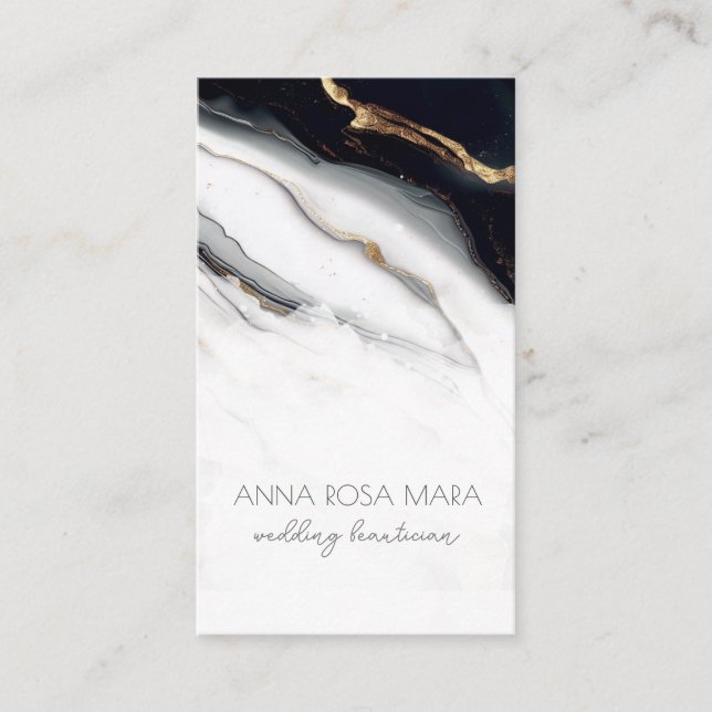 *~* QR Luxe Agate Black Gold White Glam AP66  Business Card (Front)