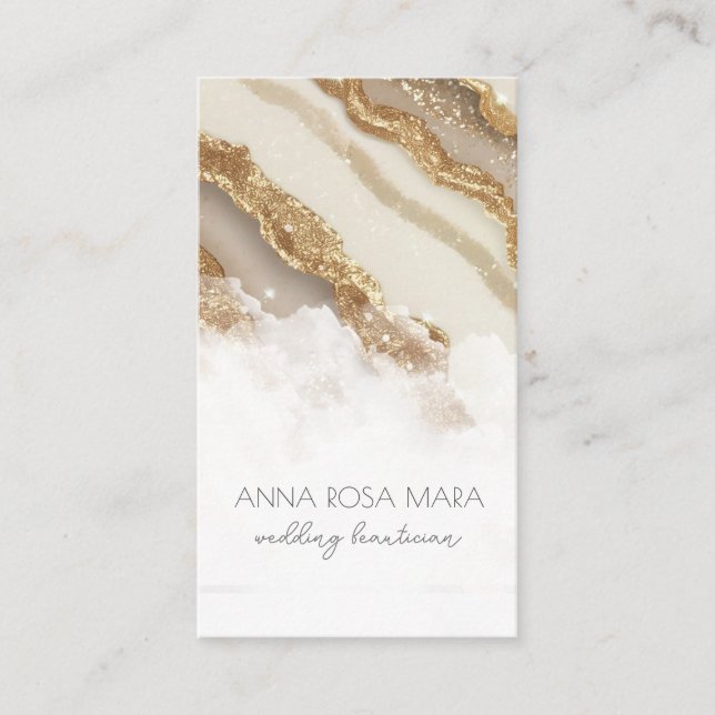 *~* QR Luxe Agate Ivory Gold Glitter AP66 Glam Business Card (Front)