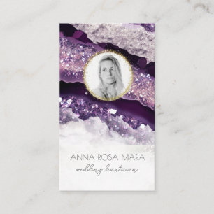 *~* QR Luxe Agate Marble PHOTO LOGO Purple AP66 Business Card