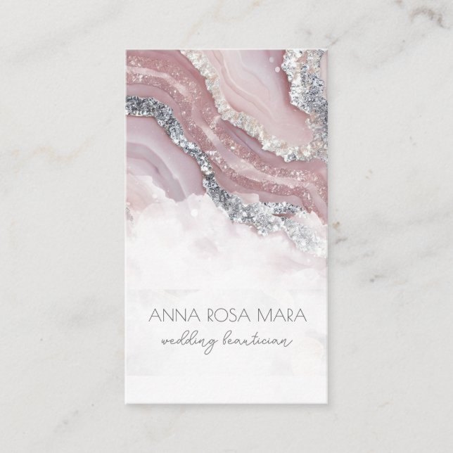 *~* QR Luxe Agate PINK Silver Glitter Glam AP66  Business Card (Front)