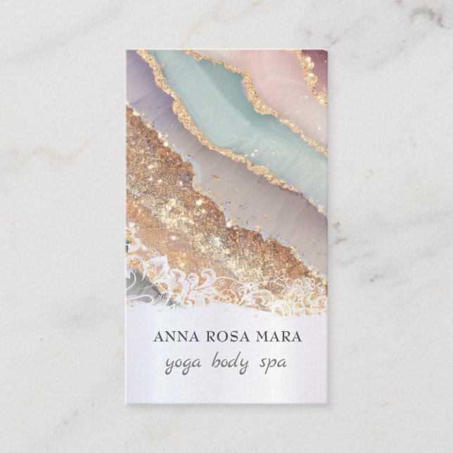 *~* QR Luxe Agate Rainbow Pastel Gold Glitter AP66 Business Card (Front)