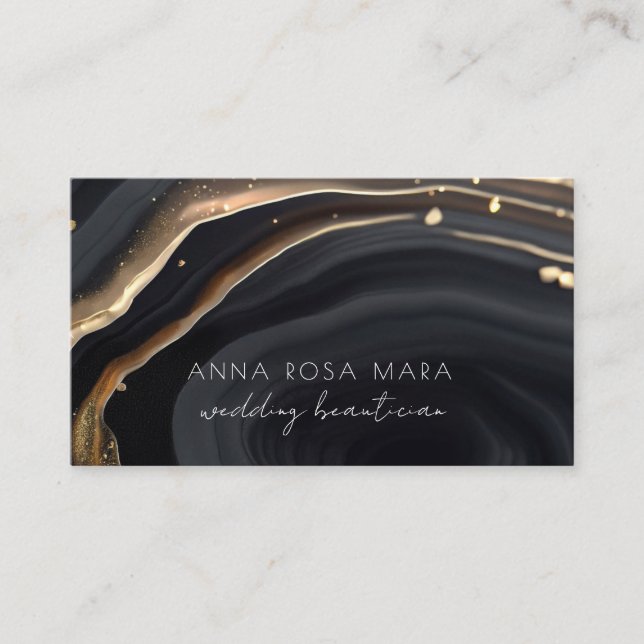 *~* QR Marble Black Gold Glitter Glam AP66 Luxe Business Card (Front)