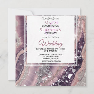 *~* QR MAUVE RSVP Silver AGATE AR66 Wedding Invitation