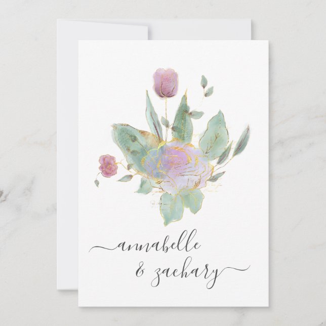 *~* QR MINIMAL RSVP Rose Bud Bouquet AR12 Wedding  Invitation (Front)