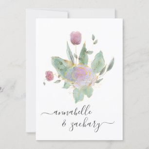 *~* QR MINIMAL RSVP Rose Bud Bouquet AR12 Wedding  Invitation