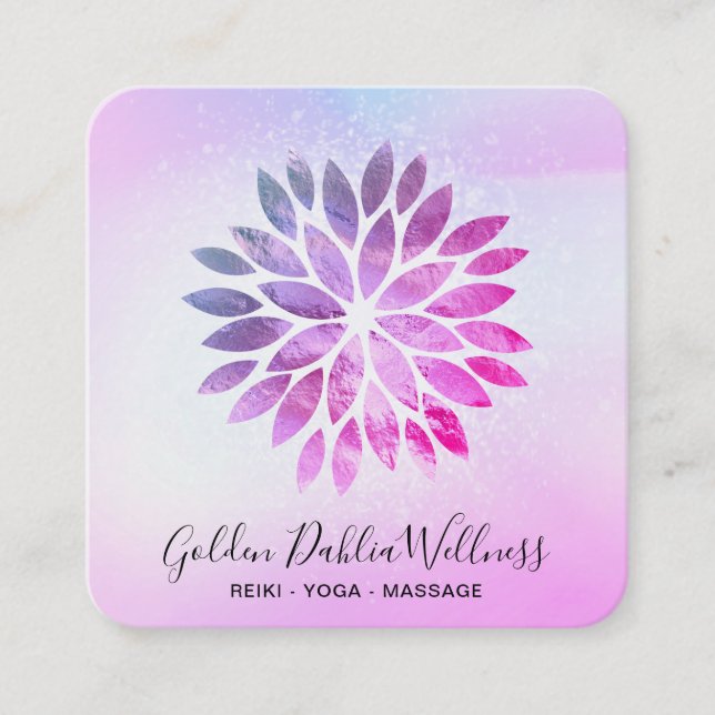 *~* QR Ombre Mandala Dahlia Pastel Blue Pink AP2 Square Business Card (Front)