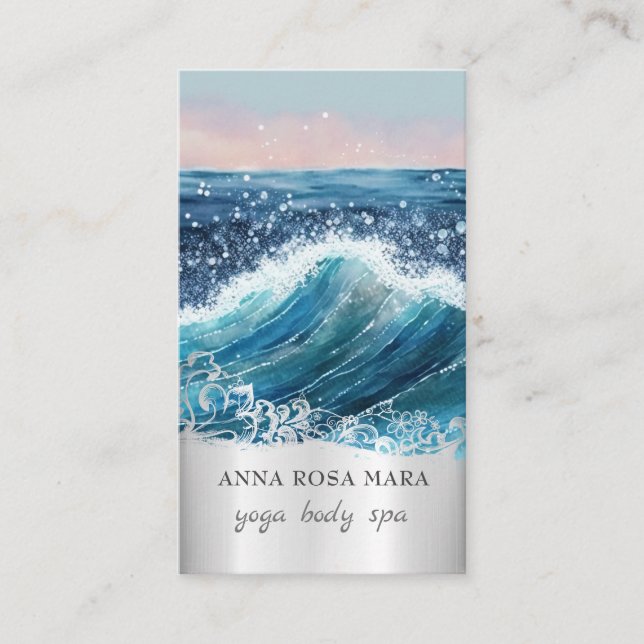 *~* QR Ornate Beach Sand Waves Sea Ocean AR7 Business Card (Front)