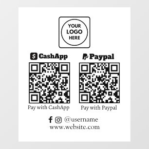QR Payment CashApp & PayPal Business Display Window Cling