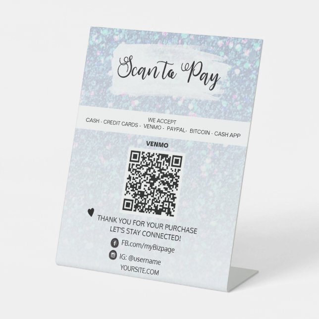 *~* QR PAYMENT Tabletop Table Tent  Pedestal Sign (Front)