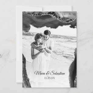 *~* QR PHOTO RSVP AR13 AGATE Black Wedding Invi Invitation