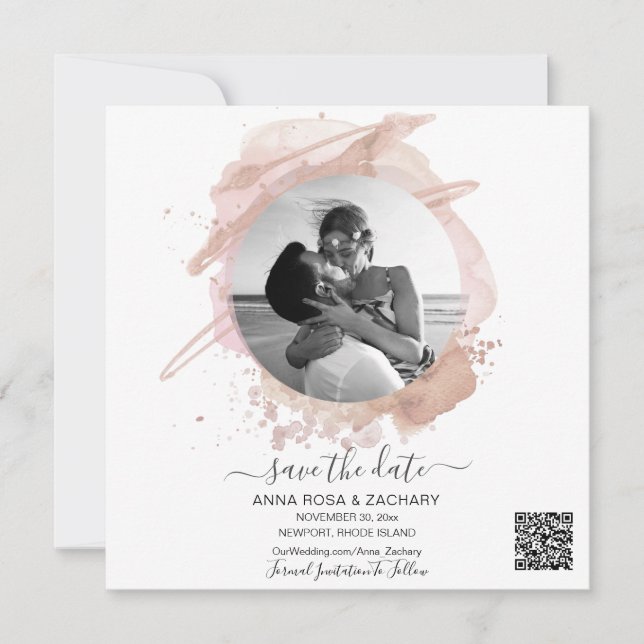*~* QR Photo WEDDING SAVE the DATE Website AR6 Invitation (Front)