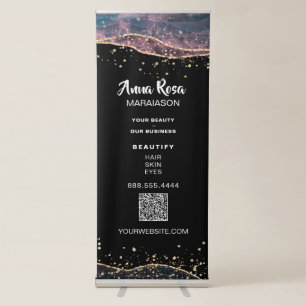 *~* QR PINK Agate Gold Glitter Beauty Girly Spa Retractable Banner