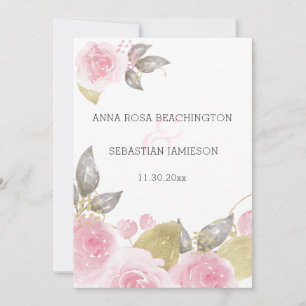 *~* QR Pink Roses AR15 - RSVP Gold Floral Wedding Invitation