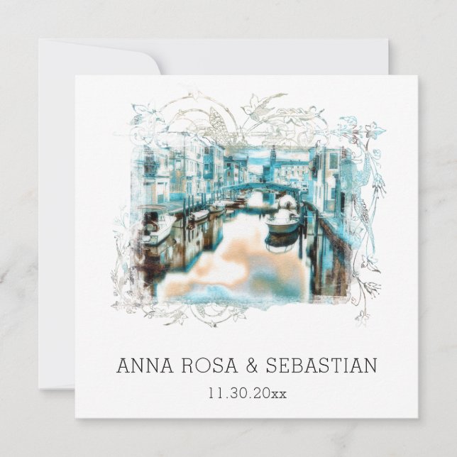 *~* QR POSITANO Italy Scroll AR20 RSVP Wedding Invitation (Front)