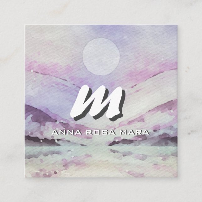 *~* QR PURPLE Abstract Landscape Nature AP93 Square Business Card (Front)