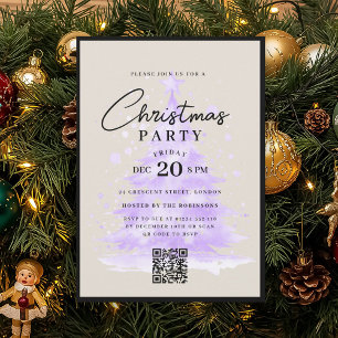 QR Purple Christmas Tree Christmas Party Invitation