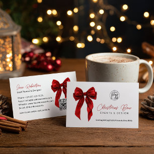 QR Red Coquette Bow Elegant Events Design  Business Card
