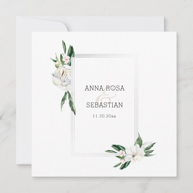 *~* QR RSVP AR15 Peony Flowers Frame Wedding Invitation (Front)