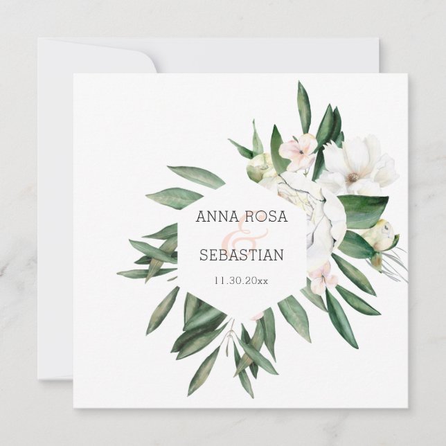 *~* QR RSVP AR15 Peony Flowers Frame Wedding Invitation (Front)